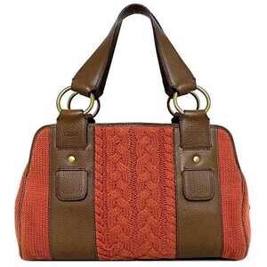 Chloe Handbag Orange Brown Gold Cable Knit Leather Braided Bag Winter Hardware